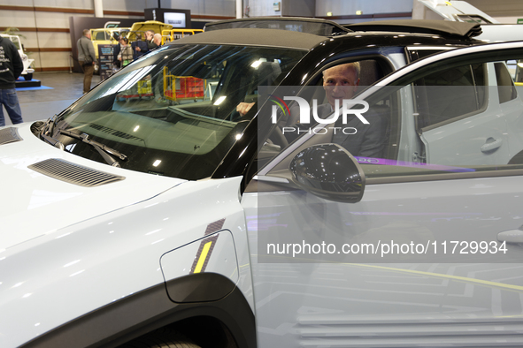 Jean-Dominique Senard, Chairman of the Board of Renault, sits in the new electric innovative car Renault 4 at the Paris Motor Show at Paris...