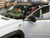 Jean-Dominique Senard, Chairman of the Board of Renault, sits in the new electric innovative car Renault 4 at the Paris Motor Show at Paris...