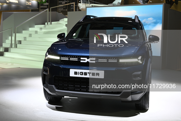 The new hybrid SUV BIGSTER is at the Dacia stand at the Paris Motor Show in Paris, France, on October 14, 2024, at Paris Expo Porte de Versa...