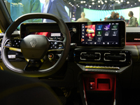 The dashboard of the new electric R5 is at the Renault stand at the Paris Motor Show in Paris, France, on October 14, 2024, at Paris Expo Po...