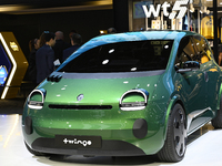 The new electric TWINGO is at the Renault stand at the Paris Motor Show in Paris, France, on October 14, 2024, at Paris Expo Porte de Versai...