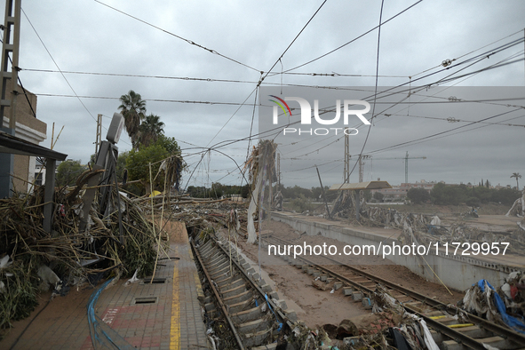 A view of the disaster area as search and rescue operations and aid delivery continue in Paiporta following the floods caused by heavy rain...