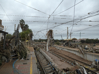 A view of the disaster area as search and rescue operations and aid delivery continue in Paiporta following the floods caused by heavy rain...