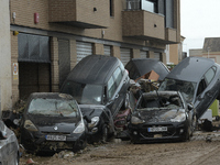 A view of the disaster area as search and rescue operations and aid delivery continue in Paiporta following the floods caused by heavy rain...