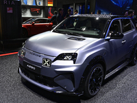 The new electric sports car A290 is in the Alpine stand at the Paris Motor Show at Paris Expo Porte de Versailles in Paris, France, on Octob...