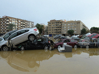 A view of the disaster area as search and rescue operations and aid delivery continue in Paiporta following the floods caused by heavy rain...