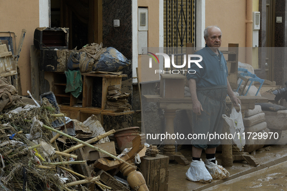 A view of the disaster area as search and rescue operations and aid delivery continue in Paiporta following the floods caused by heavy rain...