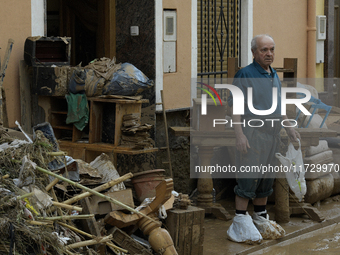 A view of the disaster area as search and rescue operations and aid delivery continue in Paiporta following the floods caused by heavy rain...