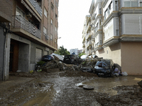 A view of the disaster area as search and rescue operations and aid delivery continue in Paiporta following the floods caused by heavy rain...