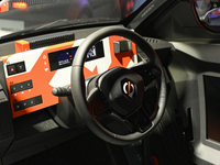 The dashboard of the new electric Mobilize DUO is on display at the Mobilize stand at the Paris Motor Show in Paris, France, on October 14,...