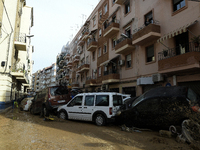 A view of the disaster area as search and rescue operations and aid delivery continue in Paiporta following the floods caused by heavy rain...