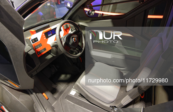 The dashboard of the new electric Mobilize DUO is on display at the Mobilize stand at the Paris Motor Show in Paris, France, on October 14,...