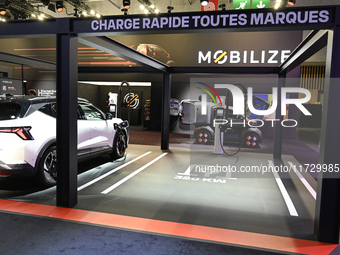 The new 320KW charging station is in the Mobilize stand at the Paris Motor Show at Paris Expo Porte de Versailles in Paris, France, on Octob...