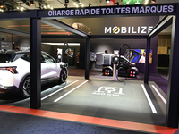 The new 320KW charging station is in the Mobilize stand at the Paris Motor Show at Paris Expo Porte de Versailles in Paris, France, on Octob...