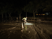 Emergency personnel work in a flooded area after heavy rains cause flooding in Uriel, Valencia, Spain, on November 1, 2024. (