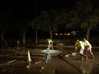 Emergency personnel work in a flooded area after heavy rains cause flooding in Uriel, Valencia, Spain, on November 1, 2024. (