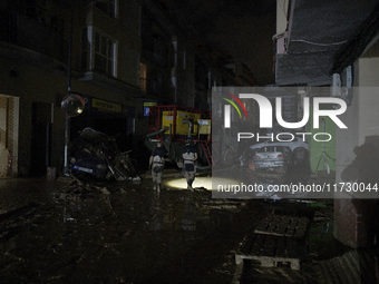 Emergency personnel work in a flooded area after heavy rains cause flooding in Uriel, Valencia, Spain, on November 1, 2024. (