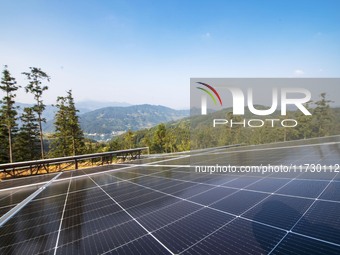 An aerial photo on November 1, 2024, shows the Qiuli photovoltaic distributed power station in Xijiang town, Congjiang county, Guizhou provi...