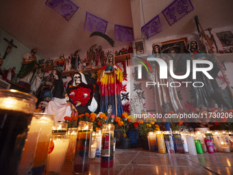 An image of Santa Muerte is seen inside the temple in the municipality of Pedro Escobedo during the annual celebrations. Every year on Novem...