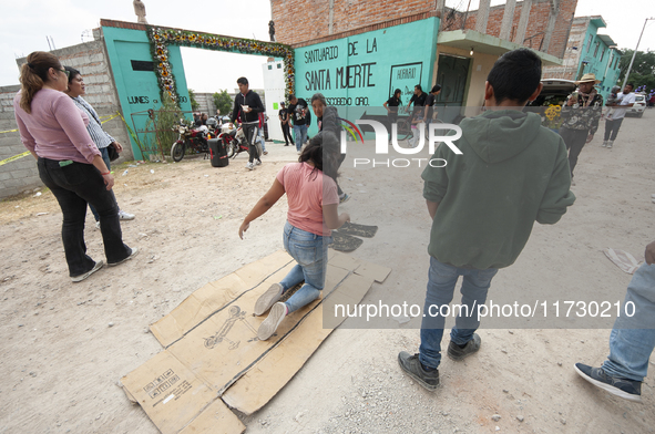 Faithfuls attend the temple of Santa Muerte in the municipality of Pedro Escobedo to worship her and give thanks for the favors granted. Eve...