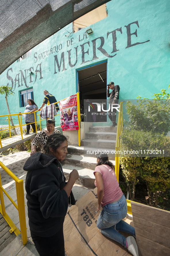 Faithfuls attend the temple of Santa Muerte in the municipality of Pedro Escobedo to worship her and give thanks for the favors granted. Eve...