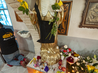 An image of Santa Muerte is seen inside the temple in the municipality of Pedro Escobedo during the annual celebrations. Every year on Novem...