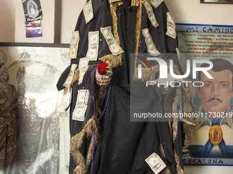 An image of Santa Muerte is seen inside the temple in the municipality of Pedro Escobedo during the annual celebrations. Every year on Novem...