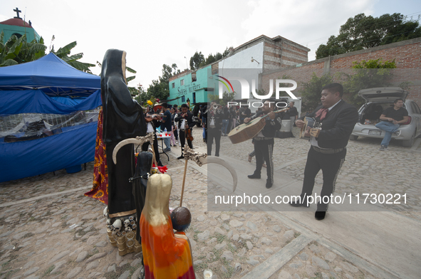 Faithfuls attend the temple of Santa Muerte in the municipality of Pedro Escobedo to worship her and give thanks for the favors granted. Eve...