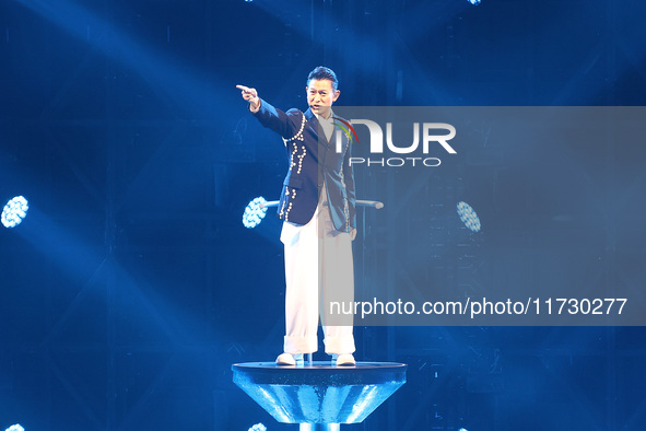 Singer Andy Lau performs at the Taipei Arena during the first leg of his ''Today is the Day'' tour in Taipei, Taiwan province, China, on Nov...