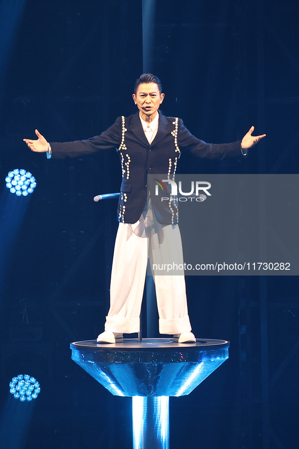 Singer Andy Lau performs at the Taipei Arena during the first leg of his ''Today is the Day'' tour in Taipei, Taiwan province, China, on Nov...