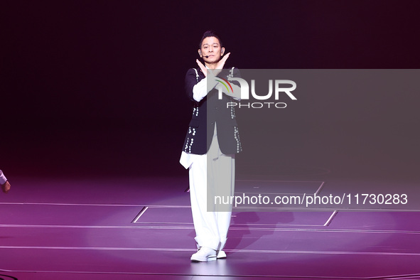 Singer Andy Lau performs at the Taipei Arena during the first leg of his ''Today is the Day'' tour in Taipei, Taiwan province, China, on Nov...