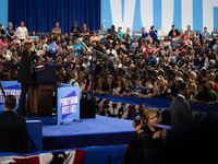 Vice President Kamala Harris speaks at a get out the vote rally in Harrisburg, PA, on October 30, 2024.  Harris and her running mate, Minnes...