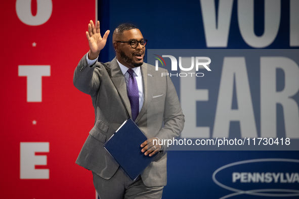 Pennsylvania Lt. Governor Austin Davis (D) delivers remarks at a get out the vote rally for Vice President Kamala Harris in Harrisburg, PA,...