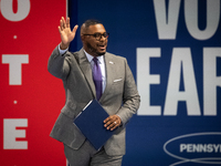 Pennsylvania Lt. Governor Austin Davis (D) delivers remarks at a get out the vote rally for Vice President Kamala Harris in Harrisburg, PA,...