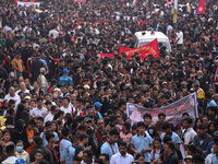 The Nepali ethnic Newa: community dons traditional attire and plays musical instruments while participating in a parade to celebrate 'Nepal...