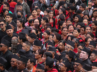 The Nepali ethnic Newa: community dons traditional attire and plays musical instruments while participating in a parade to celebrate 'Nepal...