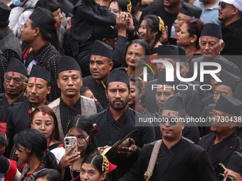 The Nepali ethnic Newa: community dons traditional attire and plays musical instruments while participating in a parade to celebrate 'Nepal...