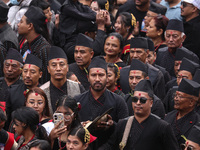 The Nepali ethnic Newa: community dons traditional attire and plays musical instruments while participating in a parade to celebrate 'Nepal...