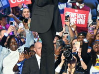 Vice President of the United States Kamala Harris is on stage at a campaign rally at Wisconsin State Fair Park Exposition Center in West All...