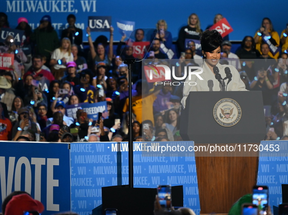 Belcalis Marlenis Cephus, known professionally as Cardi B (shown), an American rapper and songwriter, speaks at a campaign rally supporting...