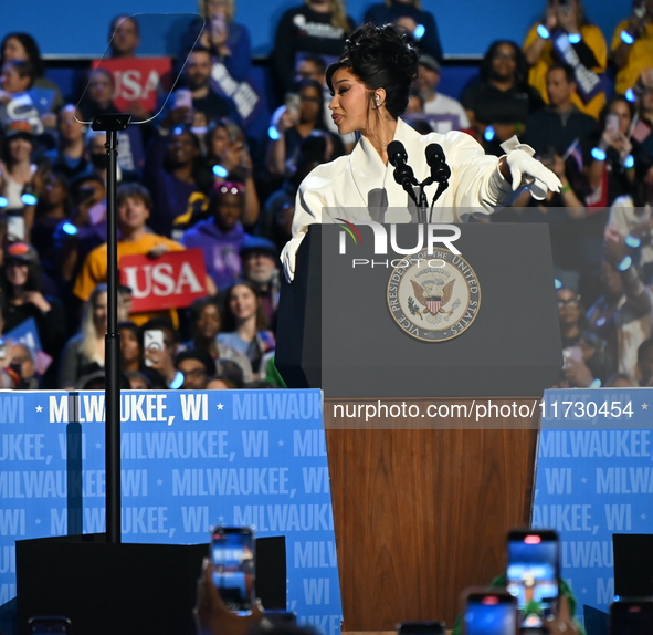 Belcalis Marlenis Cephus, known professionally as Cardi B (shown), an American rapper and songwriter, speaks at a campaign rally supporting...