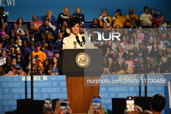 Belcalis Marlenis Cephus, known professionally as Cardi B (shown), an American rapper and songwriter, speaks at a campaign rally supporting...