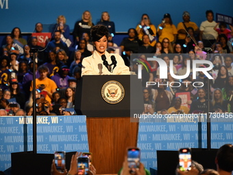 Belcalis Marlenis Cephus, known professionally as Cardi B (shown), an American rapper and songwriter, speaks at a campaign rally supporting...