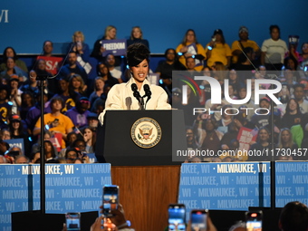 Belcalis Marlenis Cephus, known professionally as Cardi B (shown), an American rapper and songwriter, speaks at a campaign rally supporting...