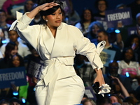 Belcalis Marlenis Cephus, known professionally as Cardi B, an American rapper and songwriter, is on stage at a campaign rally supporting Vic...