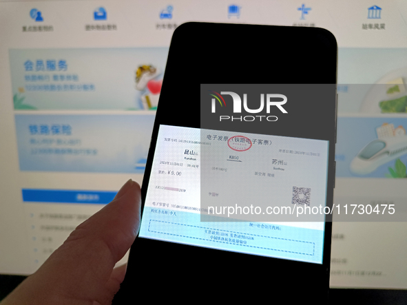 An illustration of a China Railway electronic invoice in Suqian, China, on November 2, 2024. (Photo Illustration by Costfoto/NurPhoto)