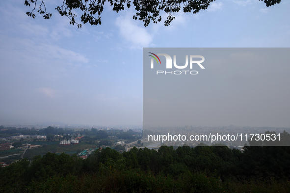 A layer of polluted haze shrouds the atmosphere of Kathmandu Valley as the Air Quality Index (AQI) dips in Kathmandu, Nepal, on November 2,...