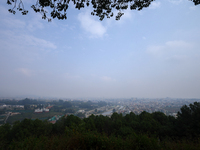 A layer of polluted haze shrouds the atmosphere of Kathmandu Valley as the Air Quality Index (AQI) dips in Kathmandu, Nepal, on November 2,...