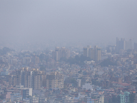 A layer of polluted haze shrouds the atmosphere of Kathmandu Valley as the Air Quality Index (AQI) dips in Kathmandu, Nepal, on November 2,...