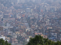 A layer of polluted haze shrouds the atmosphere of Kathmandu Valley as the Air Quality Index (AQI) dips in Kathmandu, Nepal, on November 2,...